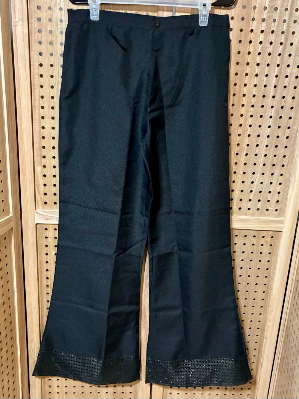Women’s Black Wide-Leg Pants with Embellished Hem Size M